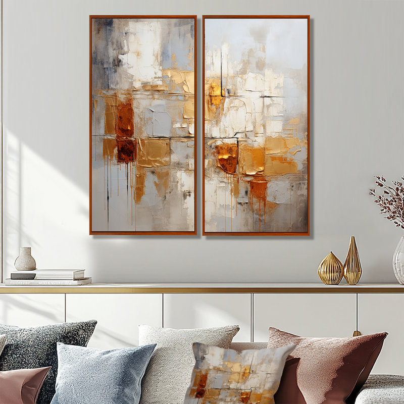 Clemmy - impressions sur toile jaunes 2 pièces, 32" H x 32" W, Impression encadrée flottante, Brown