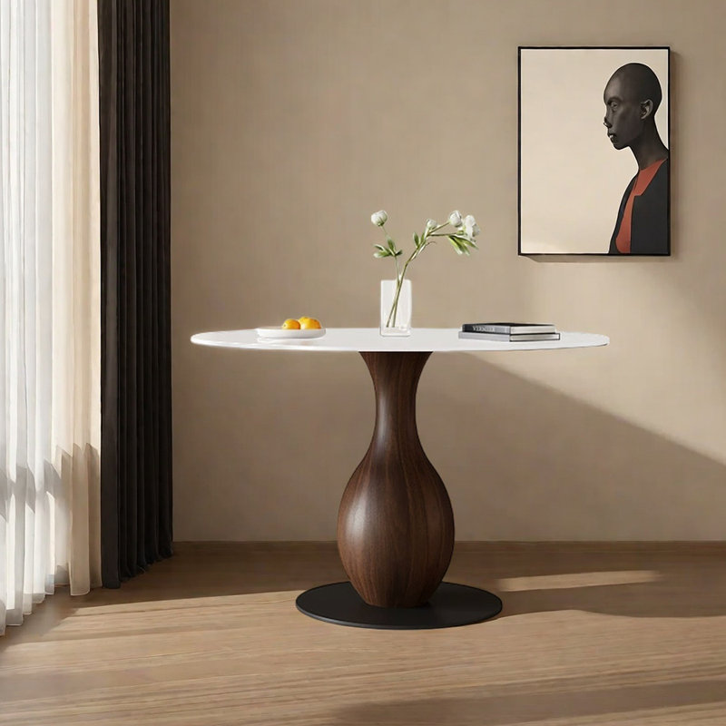 Round sintered stone dining table, 29.53"H x 43.31"L x 43.31"W, White
