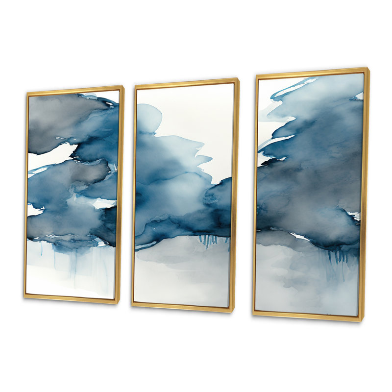 «Feeling Honolulu Blue II», ensemble d'art mural abstrait à l'encre liquide, H 28 po x l 36 po x P 1 po