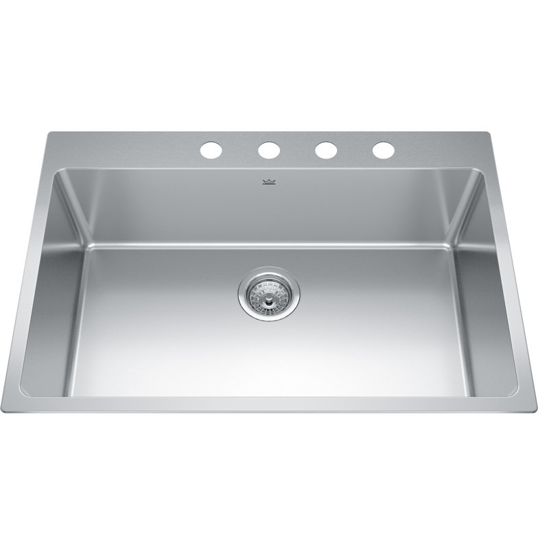 Brookmore 30.88'' L Single Bowl Stainless Steel Kitchen Sink, 4 hole