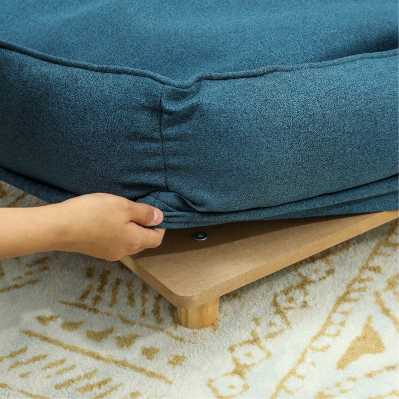 Canapé surélevé pour animal de compagnie avec coussin confortable, pieds en bois de pin, bleu foncé
