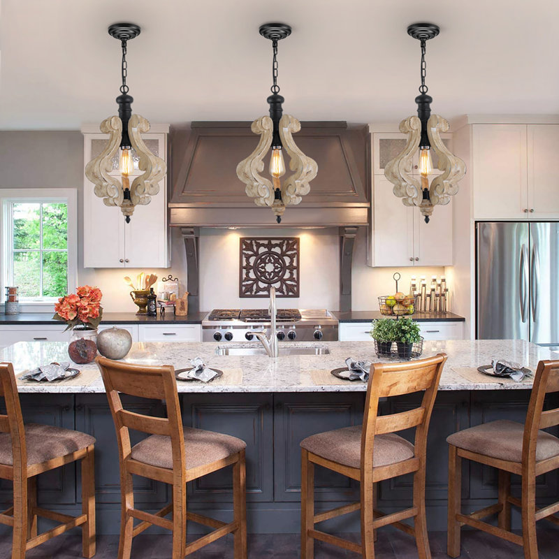 Ambrose 1 - Light Matte Black Pendant Wooden Chandelie Farmhouse Pendant Lighting Fixtures