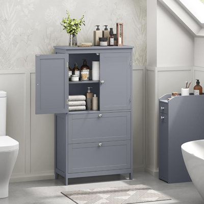 4 Doors Bathroom Floor Storage CabinetWhite