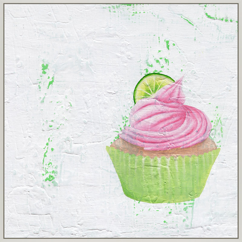 Pink Limeade Cupcake Painting by Katy Montica, 30" W x 30" H x 1.38" D, White Framed Canvas