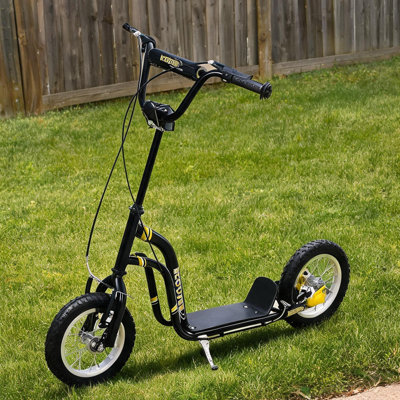 Trottinette pour enfants en acier noir profond avec roues de 12 pouces et freins doubles pour enfants de 5 ans et plus