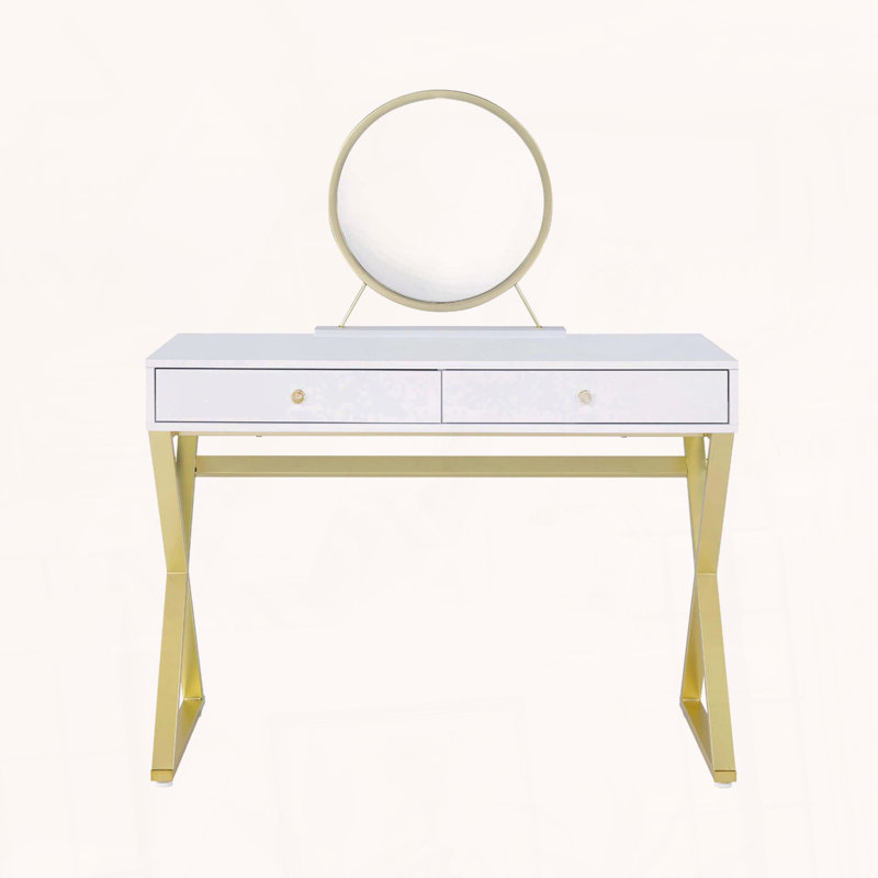 Bureau de coiffeuse rectangulaire avec miroir et plateau à bijoux