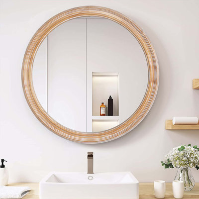 Miroir mural rond pour meuble-lavabo, miroirs de ferme en bois pour chambre à coucher, entrée, salon, miroir décoratif Kithen Edge pour la maison, le bureau