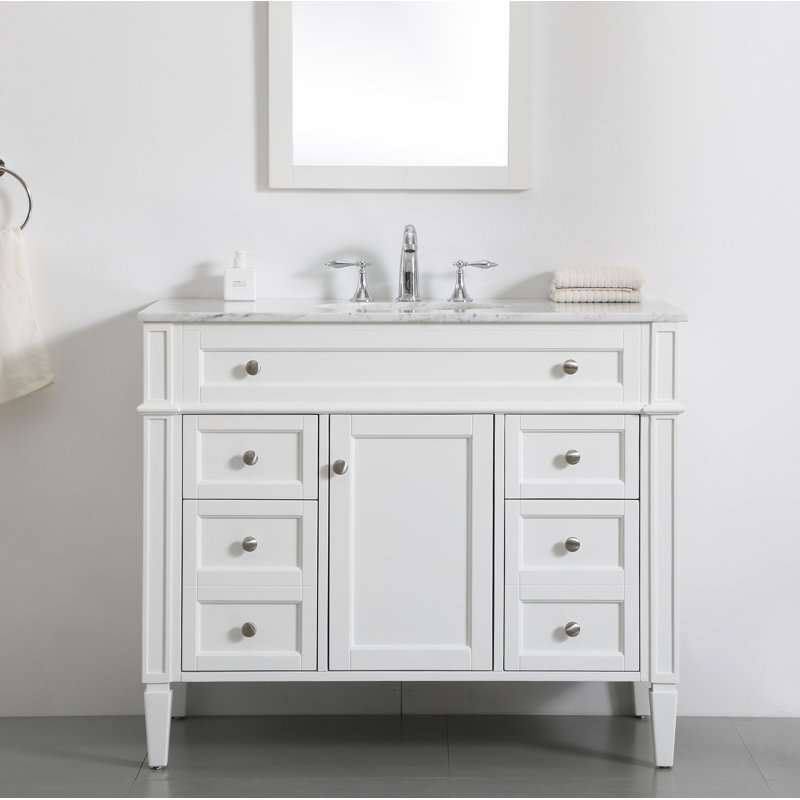 Rivers 42'' Single Bathroom Vanity with Marble Top, White