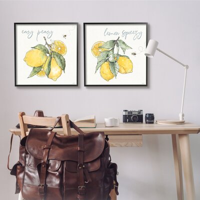 Easy Peasy Lemon Squeezy Phrase Yellow Honey Bees 2Pc Black Oversized Framed Giclee Texturized Art Set By Anne Tavoletti -  Stupell Industries, a2-252_fr_2pc_24x24