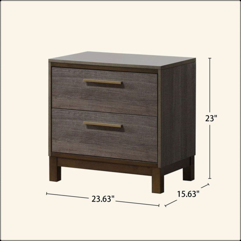 Table de chevet en bois avec 2 tiroirs au fini gris antique bicolore
