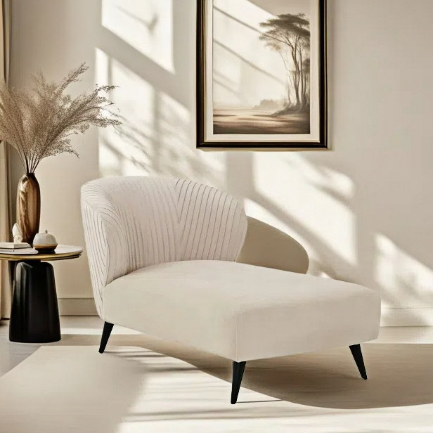 Chaise longue simple en flanelle, Blanc cassé / blanc