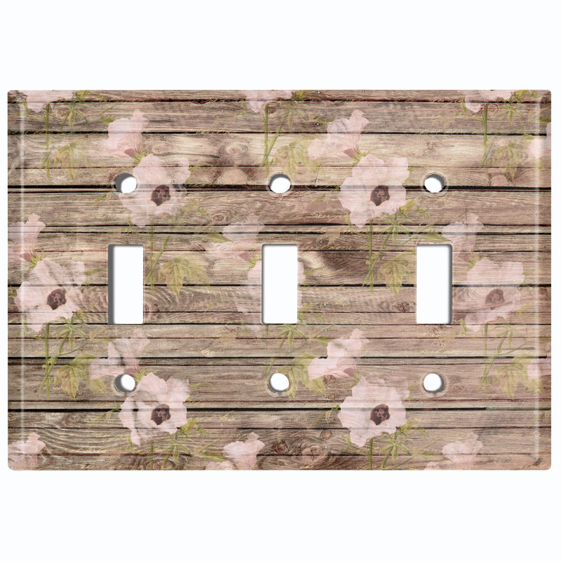 Plaque murale à 3 interrupteurs à bascule en bois naturel rose