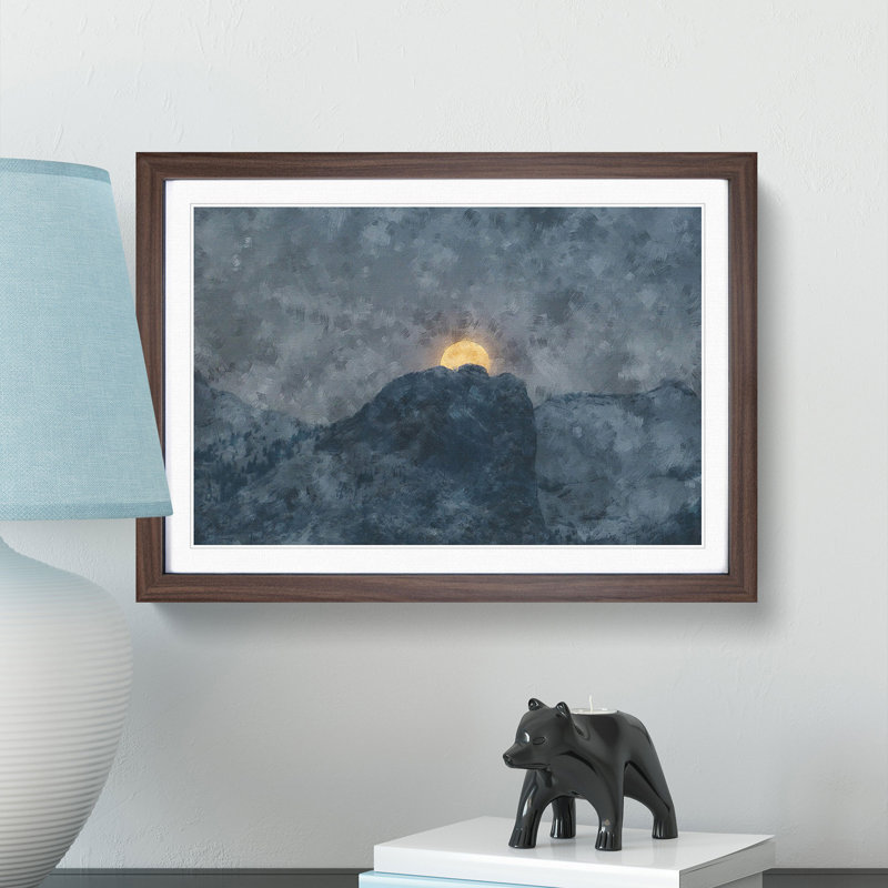 Moon Behind the Mountains in Canada - Picture Frame Painting Print, Walnut Framed, 33cm H x 45cm W x 2cm D