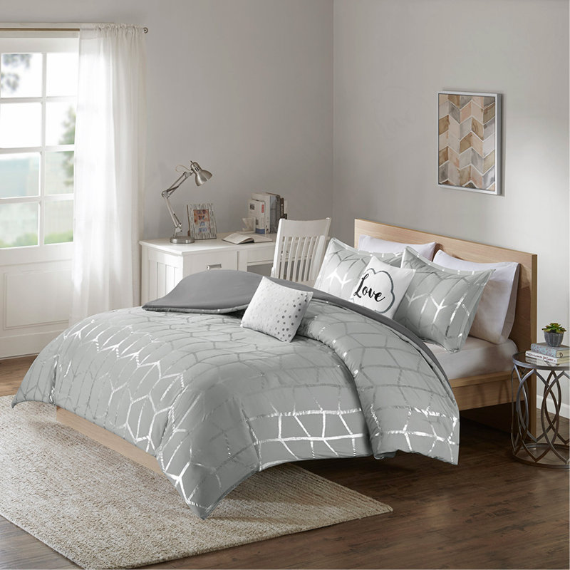 Ensemble de housse de couette à imprimé métallique simple / simple TG avec traitement antimicrobien et tissu en microfibre douce