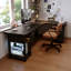 Bureau double caisson en bois massif en L noir avec 4 tiroirs-118343195-118343193