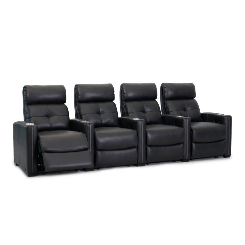 Upholstered Home Theater Seat with Cup Holder, Faux Leather