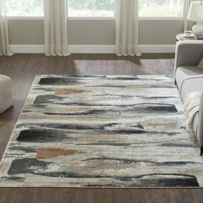 Tapis abstrait beige / gris / caramel Strato Driftwood Layers