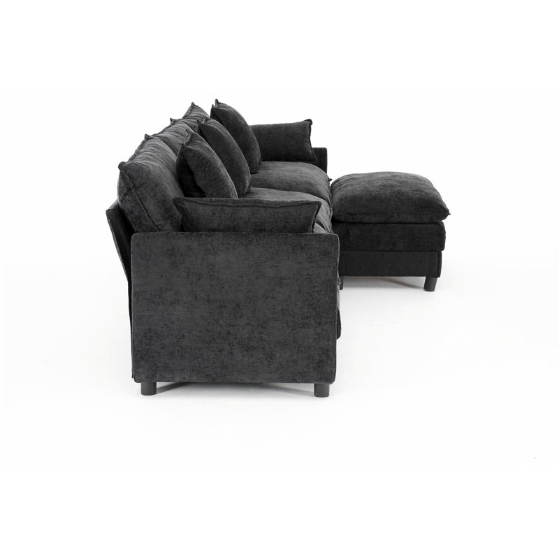 Canapé modulaire en L 108 po à assise profonde avec repose-pieds et coussins en forme de L 108 po, Noir
