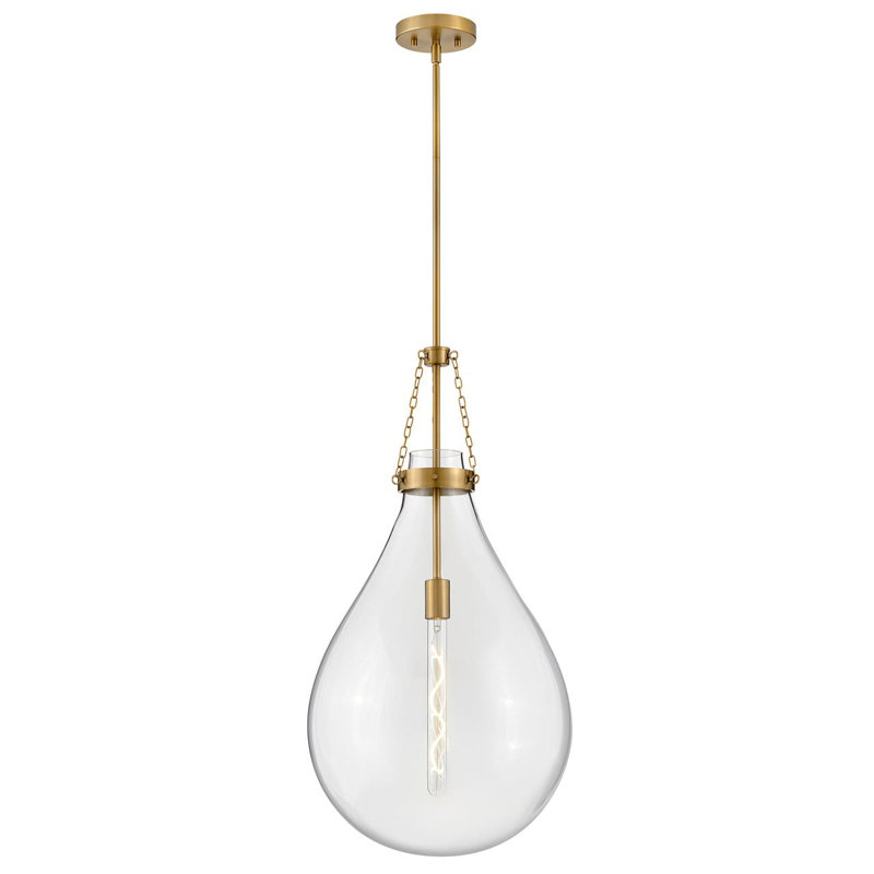 Eloise 16-in Single Light Raindrop-Shaped Pendant, Lacquered Brass