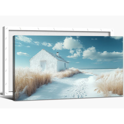 Hiver, paysage de chalet, art mural sur toile de Noël, ciel bleu, impressions de scène de neige, affiches de champ de pin de nature sauvage moderne, œuvre d'art sur toile pour le salon, chambre, bureau, décoration murale, 12 po x 24 po