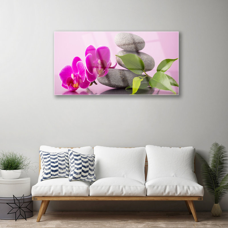 Floral Flower Stones - No Frame Print on Glass