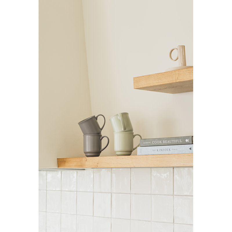 over&back Rimmed 16oz Semi-Matte Hand-Finished Stoneware Mugs, Set of 4, Gray