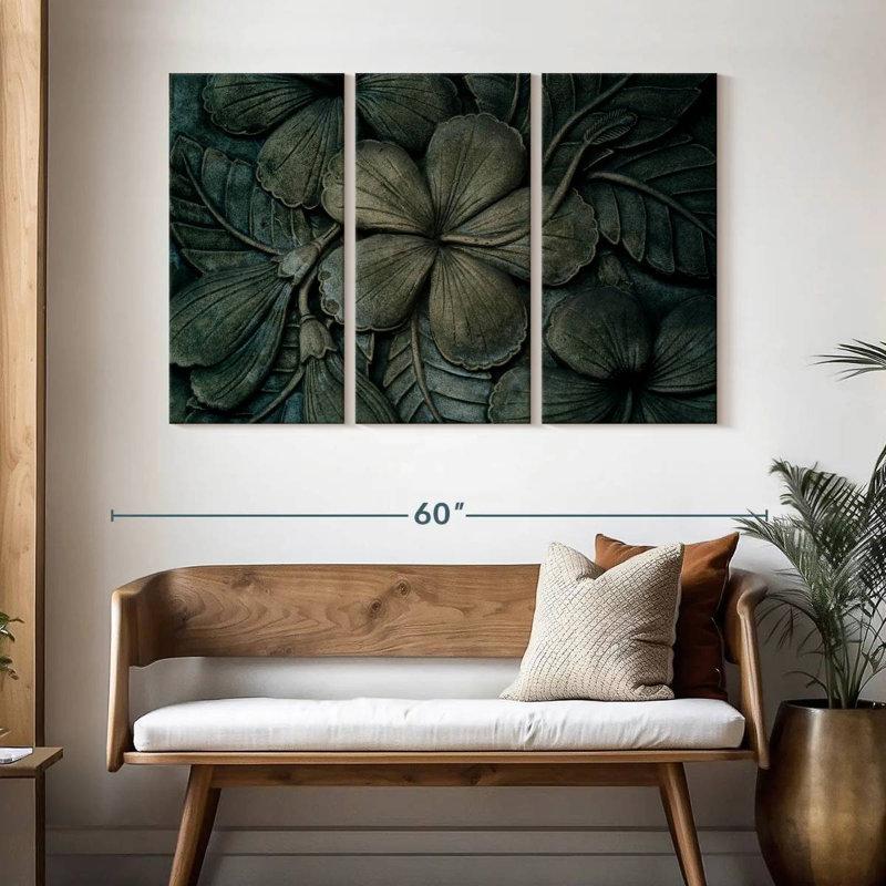 Hibiscus en bois sculpté, H 32 po x l 50 po