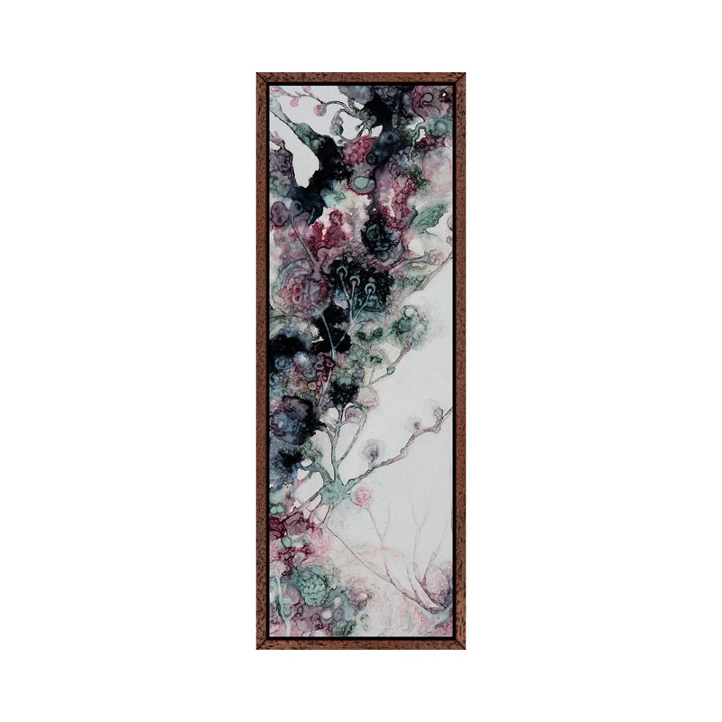 Moody Floral by Mishel Schwartz - Panoramic Painting on Canvas, 121.92 cm H x 40.64 cm W, Classic Brown Wood Framed