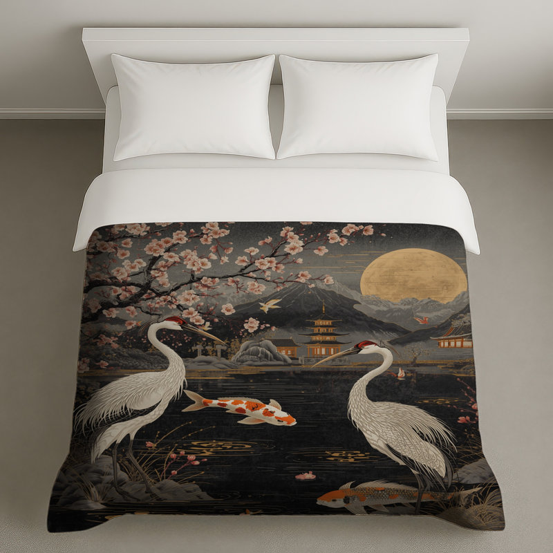 Housses de couette Cherry Blossom Cranes, Très grand lit
