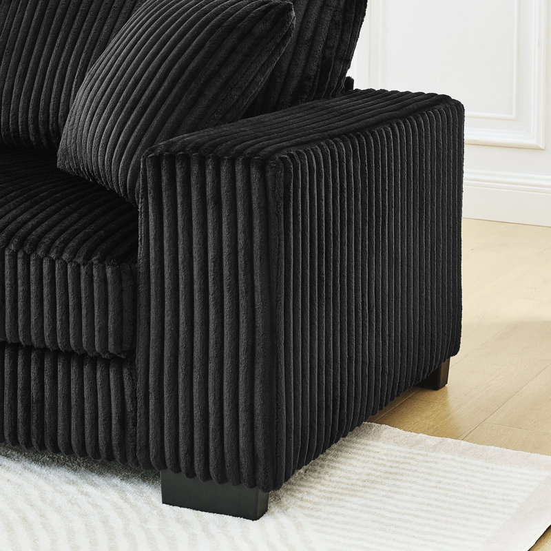 Canapé-lit modulaire rembourré Corduroy, Tissu noir