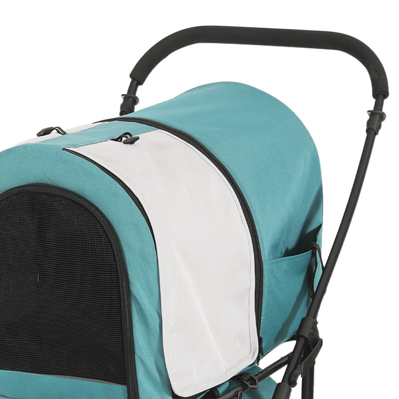 Balconera Double-Decker Dog Stroller, Pet Buggy, Capacity Up To 30Kg, Foldable Dog Carrier With Mesh Windows, Green