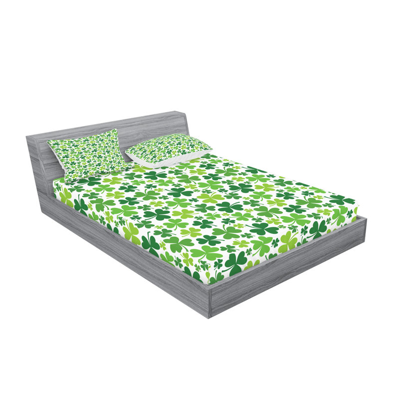 Drap-housse et coussin décoratif Ambesonne Clover Green Lime Green, Ensemble de draps pour très grand lit californien