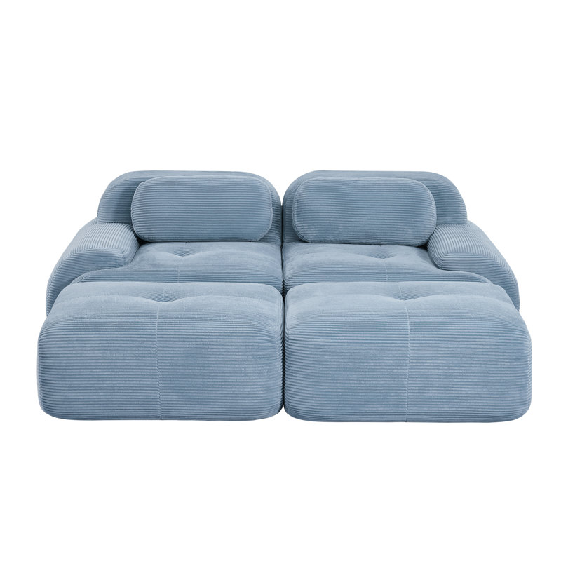 Canapé modulaire Boneless avec repose-pieds, velours côtelé, assise profonde, aucun assemblage requis, 4, Bleu