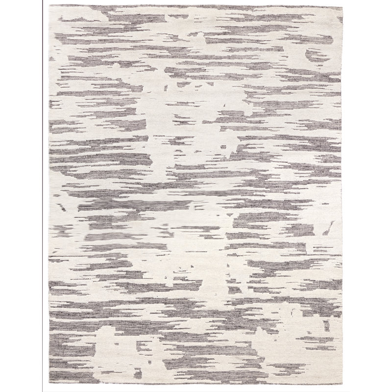 Calibre Abstract Hand-Knotted Wool Ivory/Charcoal Area Rug, Rectangle 6' x 9'