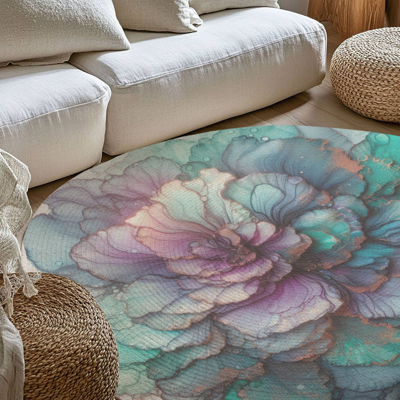 Tapis tressé Mystic Ink Swirls, Rond 5 pi