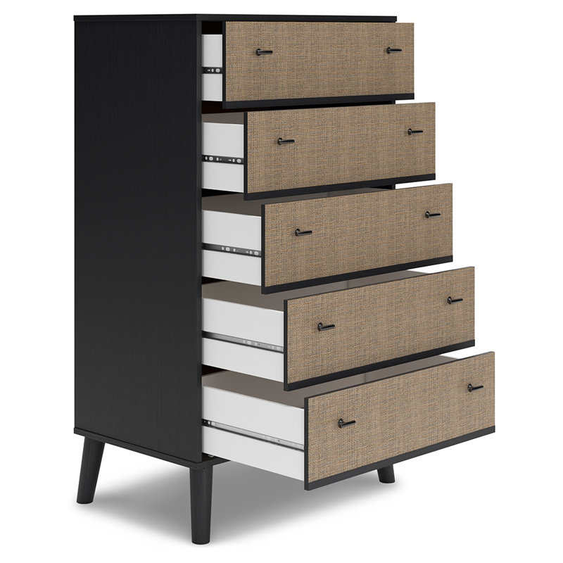Charlang Black and Beige 5-Drawer Mid-Century Chest
