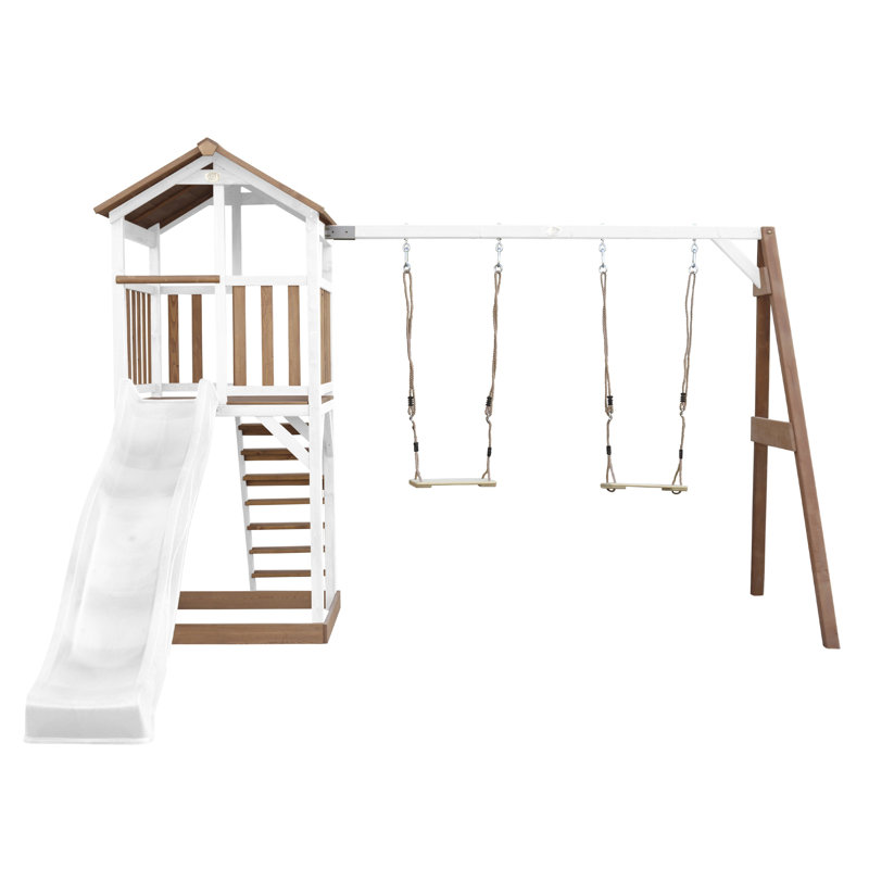 AXI Swing Set with 2 Swing(s) , 1 Slide(s), White, White/Brown