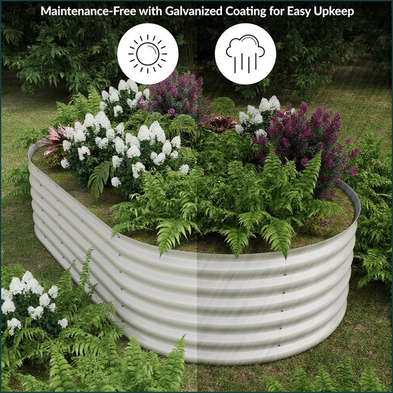 Oval Raised Garden Bed - 0.6mm Galvanized Steel Planter Box with Open-Bottom Design, Effortless Tool-Free Assembly Elevated Planter Box for Indoor/Outdoor Vegetables Weatherproof Outdoor Garden Kit