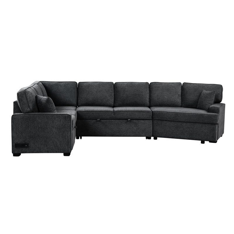 Canapé modulaire escamotable, chenille, deux porte-gobelets, canapé modulaire de 126 po avec couchette, noir et bleu