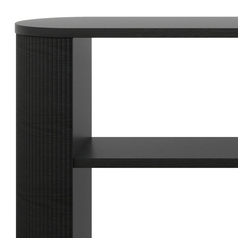 Table de canapé avec tablette ouverte et finition grain de bois, console d'entrée moderne, design polyvalent et peu encombrant
