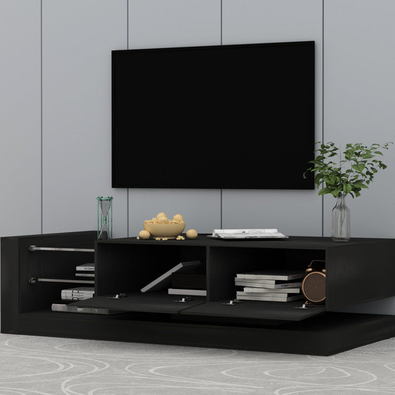 Led Tv Stand For 75-inch Tv, 90% Storage, Remote & Controlled, Modern Style (black Entertainment Center With Ample Control