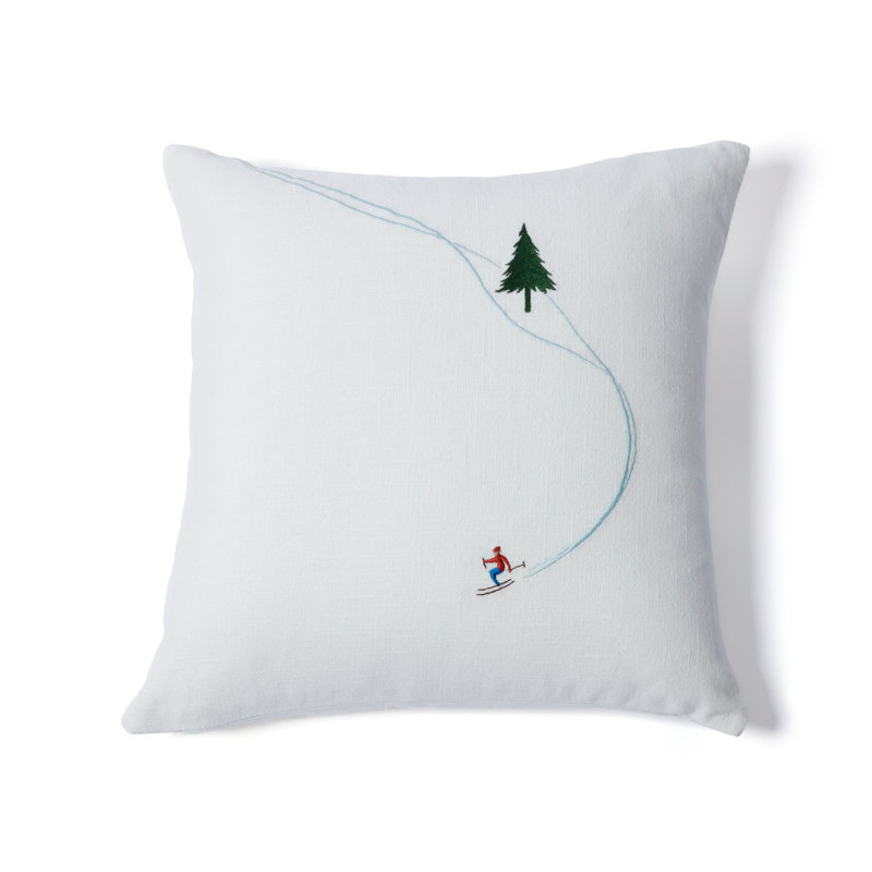 Coussin en coton brodé Ski Mountain, Skieur alpin