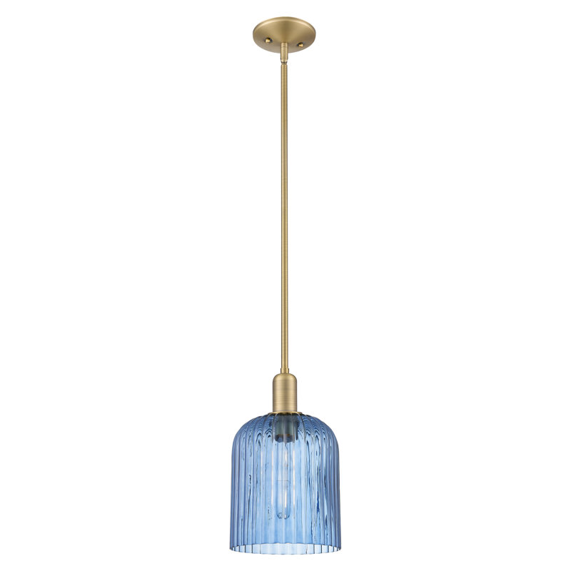 Downtown Urban - Voile de mariée - Mini-luminaire suspendu 1 tige, H 13,25 po x l 8 po x P 8 po, Bleu, Laiton brossé