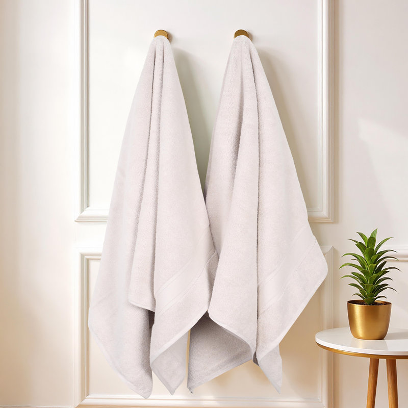 Ensemble de draps de bain en coton Blue Nile Mills Zero-Twist avec bordure Dobby - séchage rapide, Argent argent
