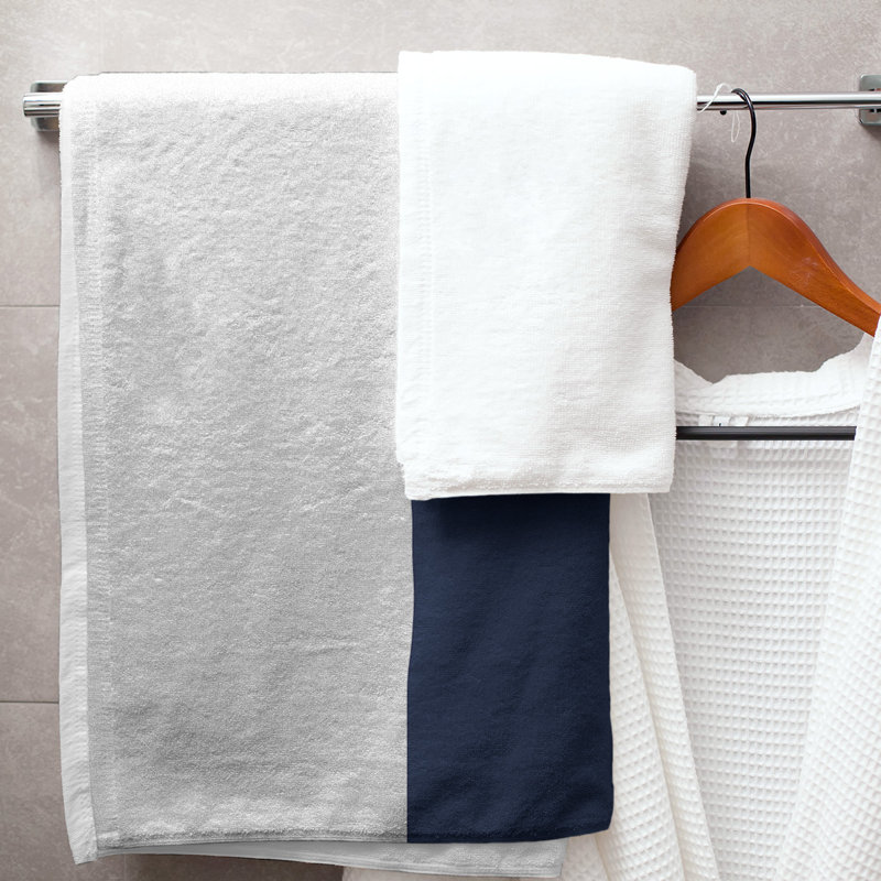 Bath Towel, White/Midnight Navy Blue/Gray, Microfiber