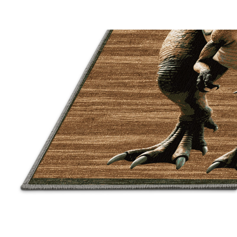 Tapis brun dinosaures lavable à la machine, Rectangle 5 pi x 8 pi