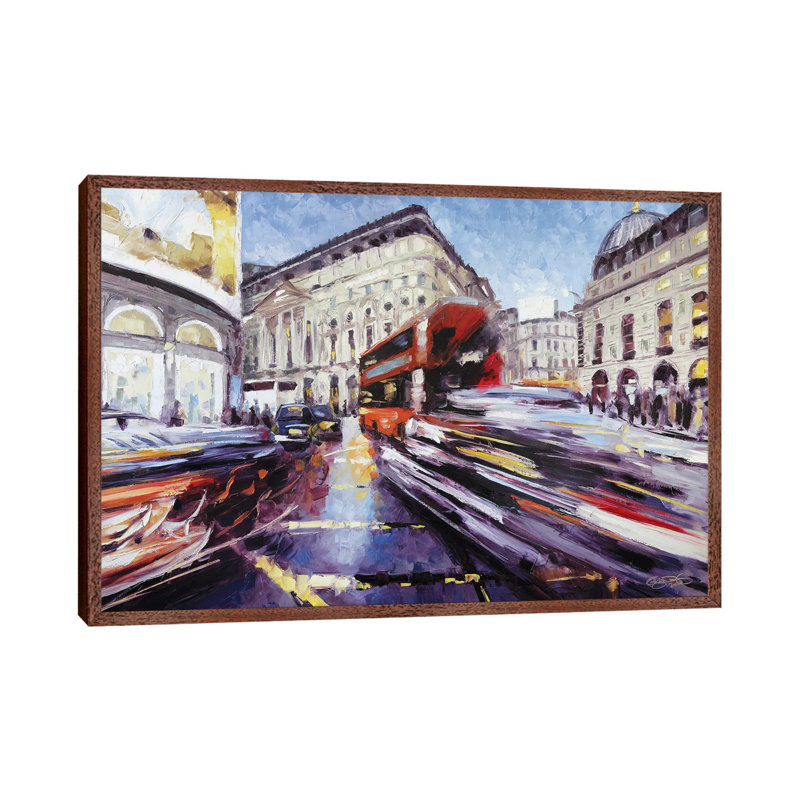 Regent Street at Piccadilly 1 Piece Floater Frame Wall Art on Canvas, Classic Wood Framed