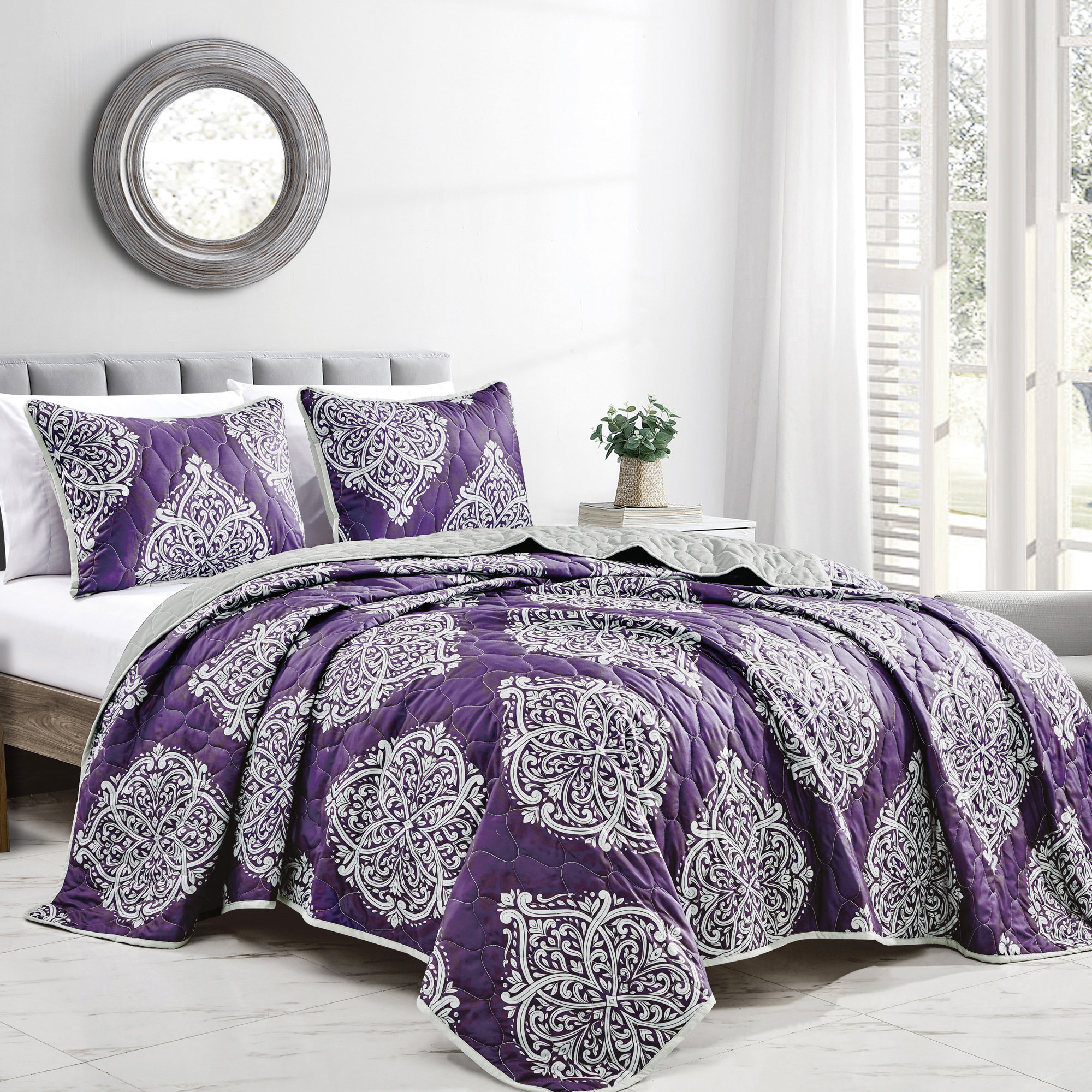 Chic Home Louisville (9 Piece) Reversible Comforter Set Full Purple
