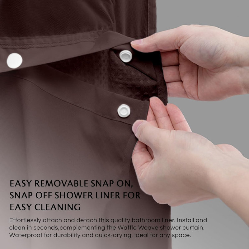 Docia Modern Waffle Weave Shower Curtain for Bathroom With Mesh Top Window Shower Curtain With Liner Sets, Brown