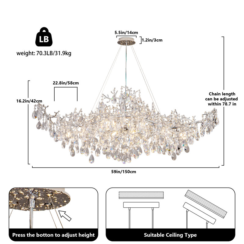Lustre en cristal K9, Argent argent, 18